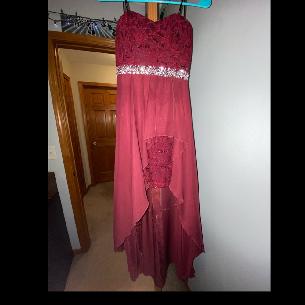 Strapless Burgundy High-Low Dress